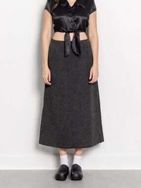 Vintage Wool Maxi Skirt – Dark Grey A-Line, Mid-Rise, Size 12